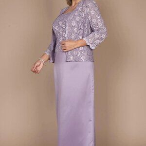 Alex Evenings 12 14 Icy Orchid Purple DRESS Lace JACKET Mother of the Bride 2pc